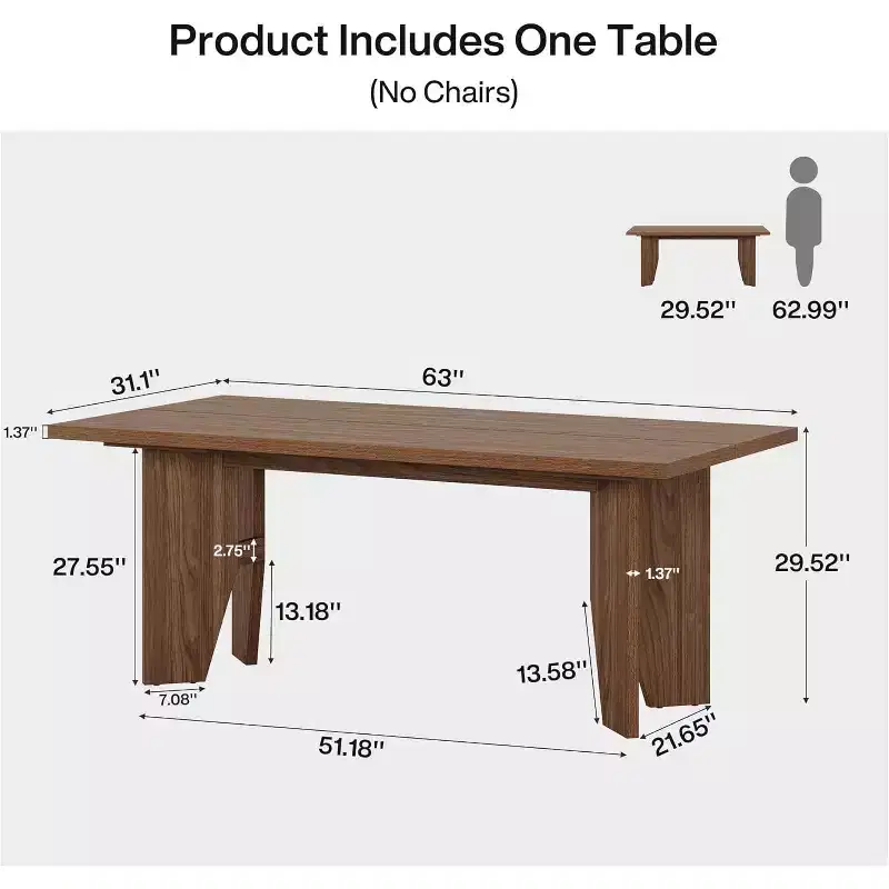 Lantine 63-Inch Mid-Century Modern Executive Desk with Sturdy Legs, Large Wooden Computer Workstation for Home Office, Brown