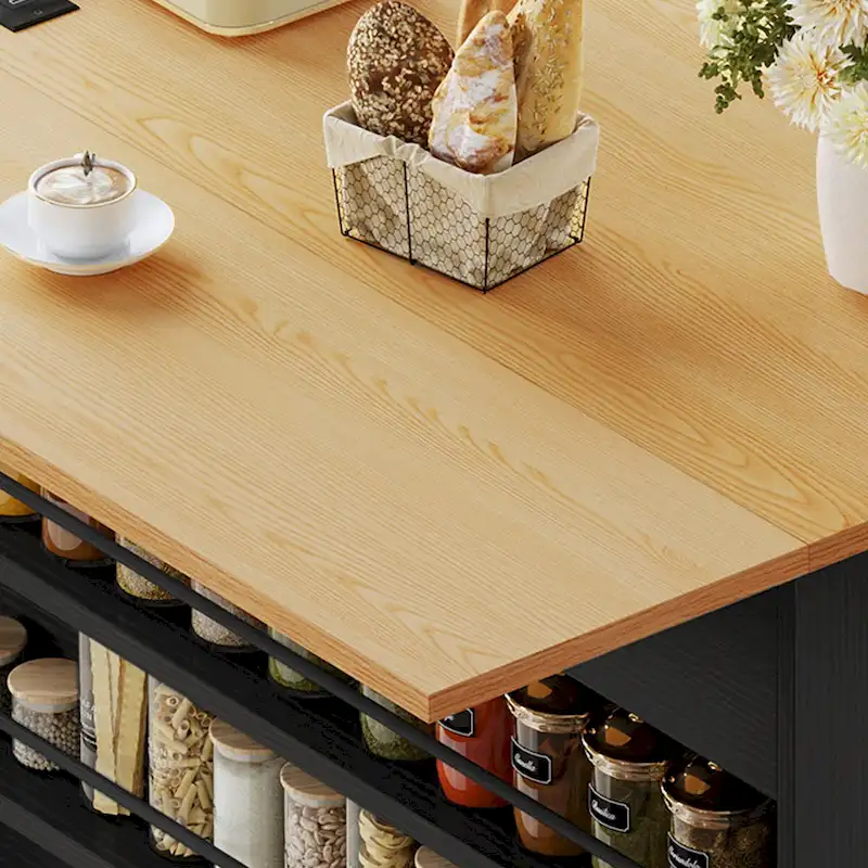 Moasis Kitchen Island Drop Leaf Double Tilt Out Trash Cabinet with Power Outlet & Wheels