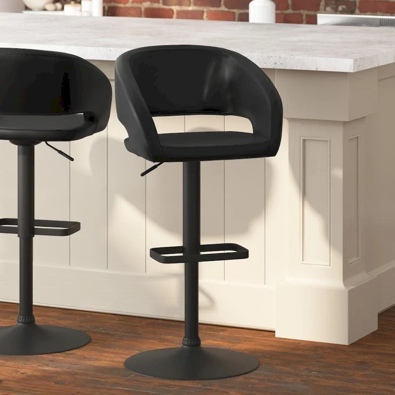 Modern Upholstered Adjustable Height Swivel Barstool with Footrest