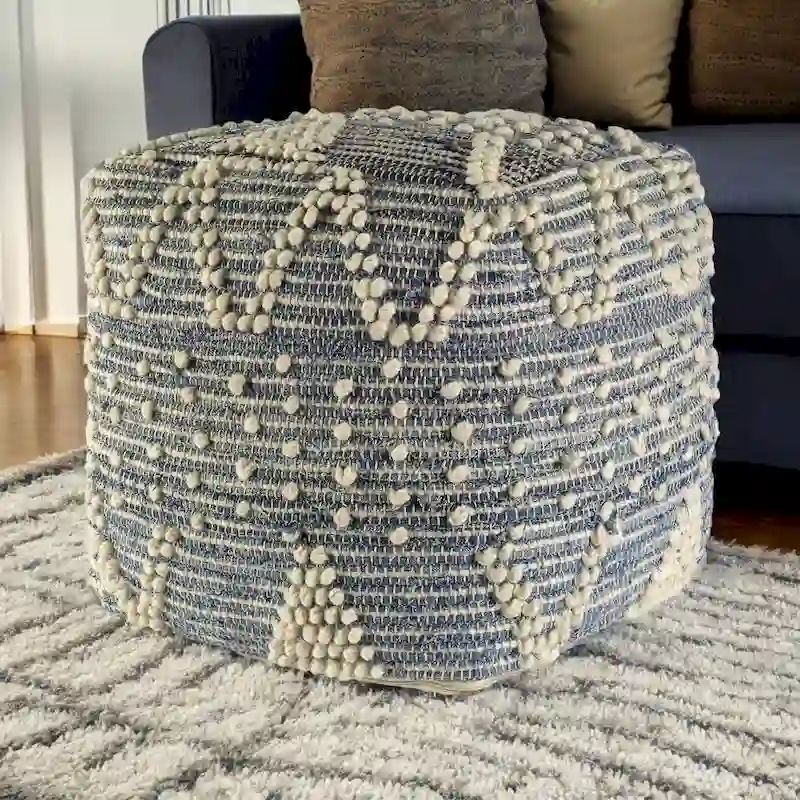 Blue Geometric Pouf Ottoman