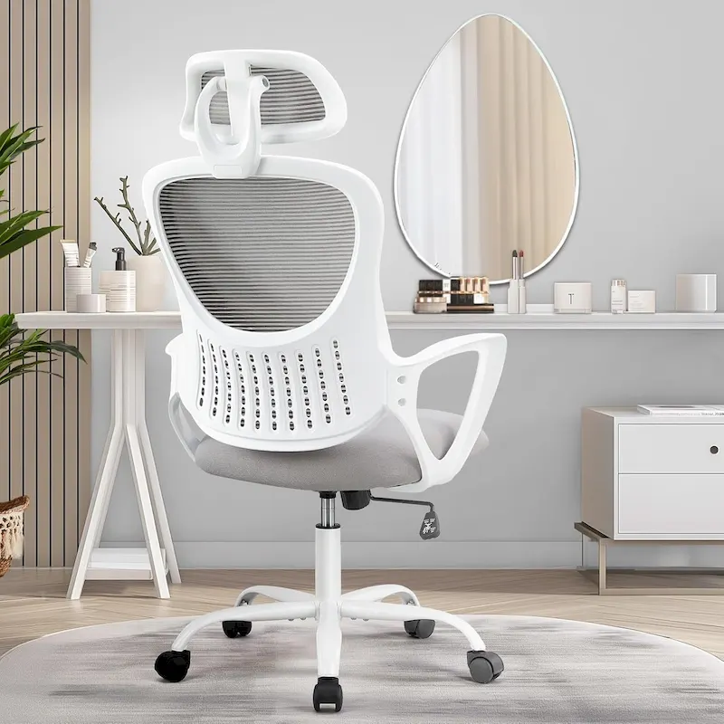 Multi/Black Mesh High Back Office Chair with Adjustable Headrest, Fixed Arms, for 1 Person