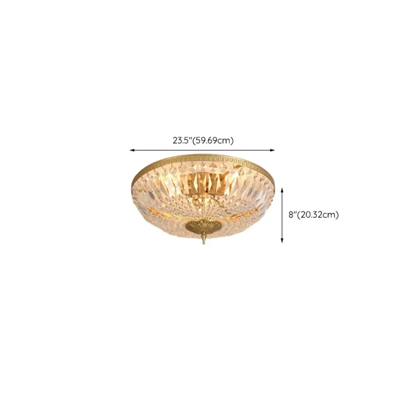 European Classical Crystal Brass Drum Flush Ceiling Light
