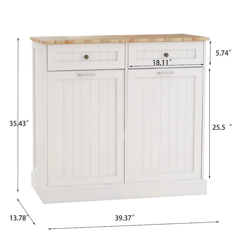 Kitchen Trash Cabinet with 2 Drawers