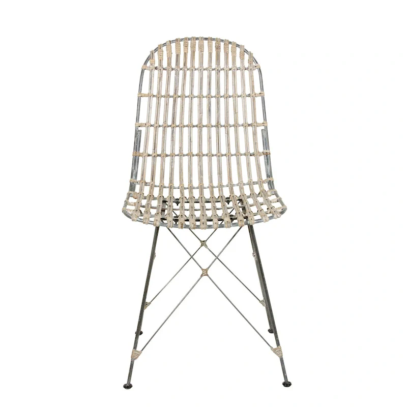 Beige/Grey Mid-Century Rattan Dining Chairs, Set of 2