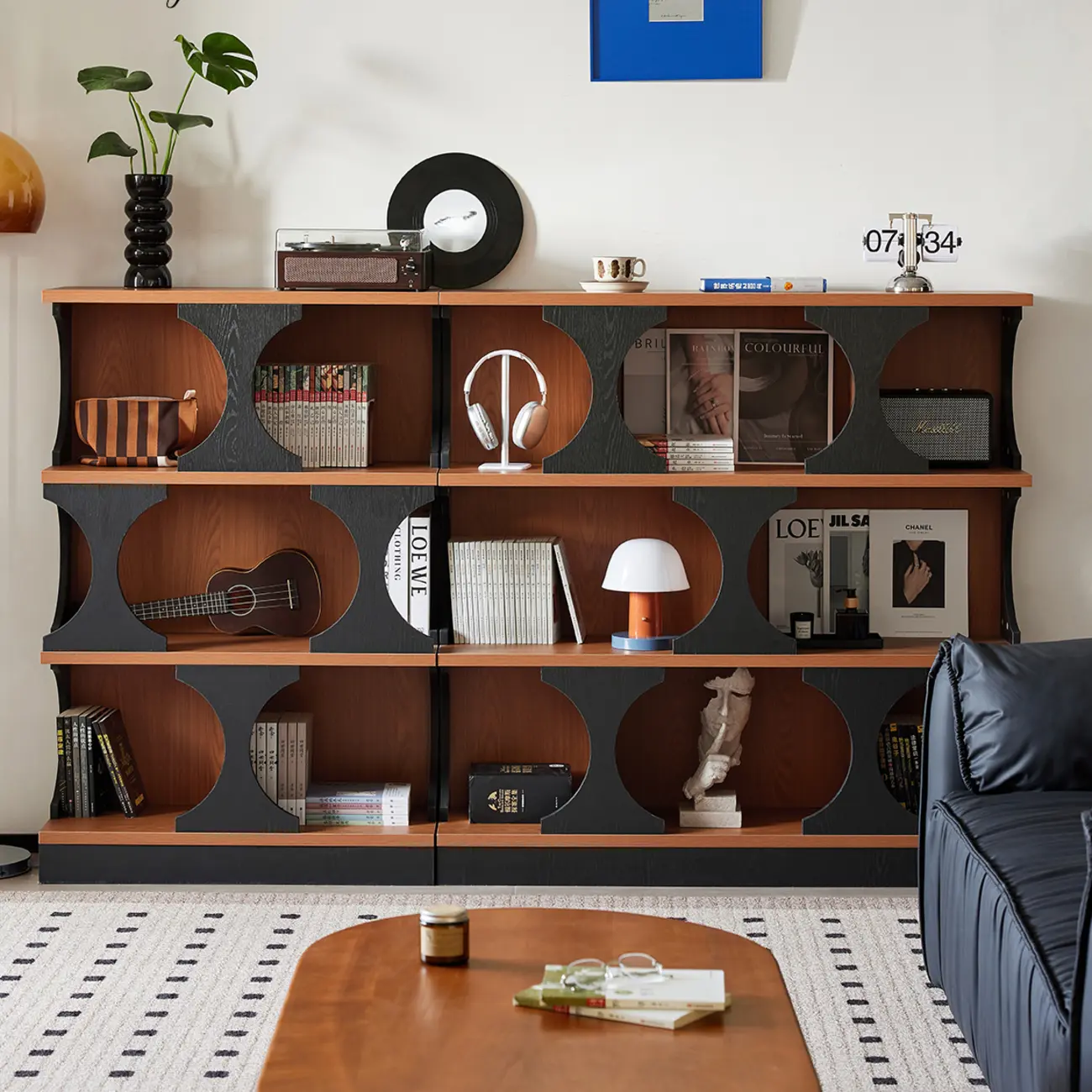 3-Tiers Geometric Modern Rectangular Wood Bookcase Black