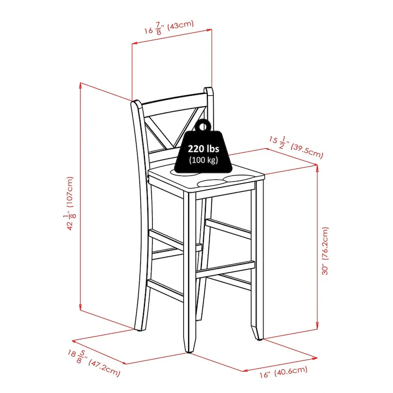 3-Pc High Table with V-back Bar Stools, Walnut