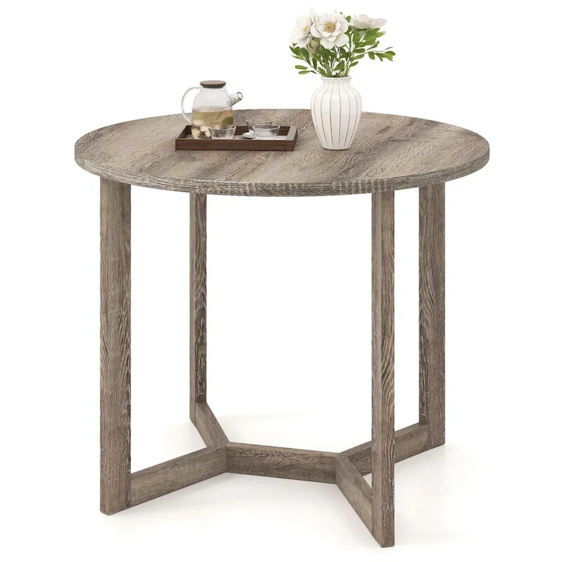 36 Inch Round Wood Dining Table for 2-4 People with Wing-Shaped Pedestal Base