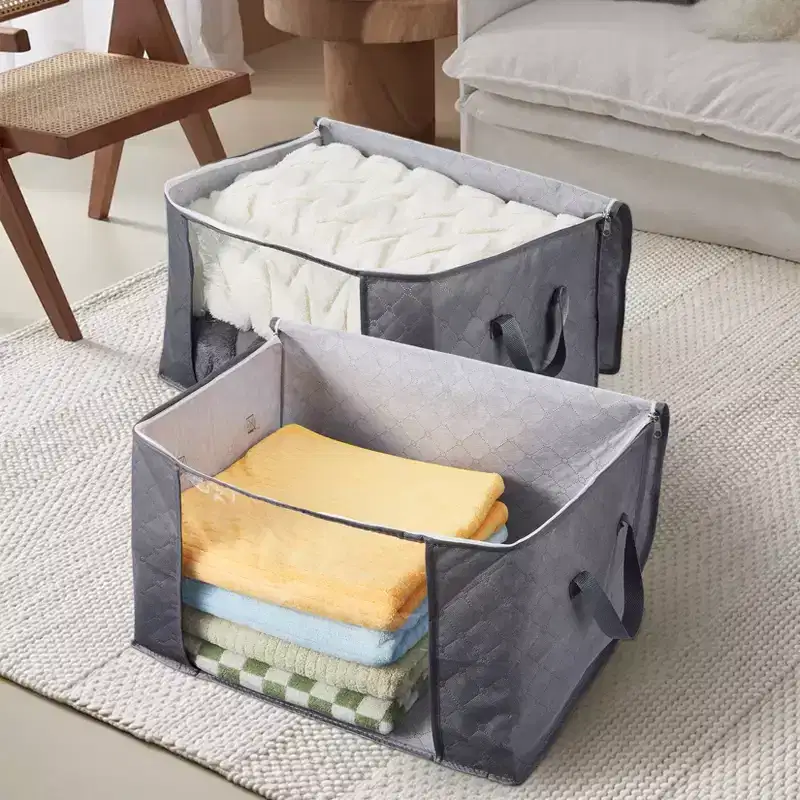 6-Pack Foldable Clear Window Clothes Storage Bags, Non-Woven Large Capacity with Handles, Two-Way Zippers Bedroom Closet Organizers