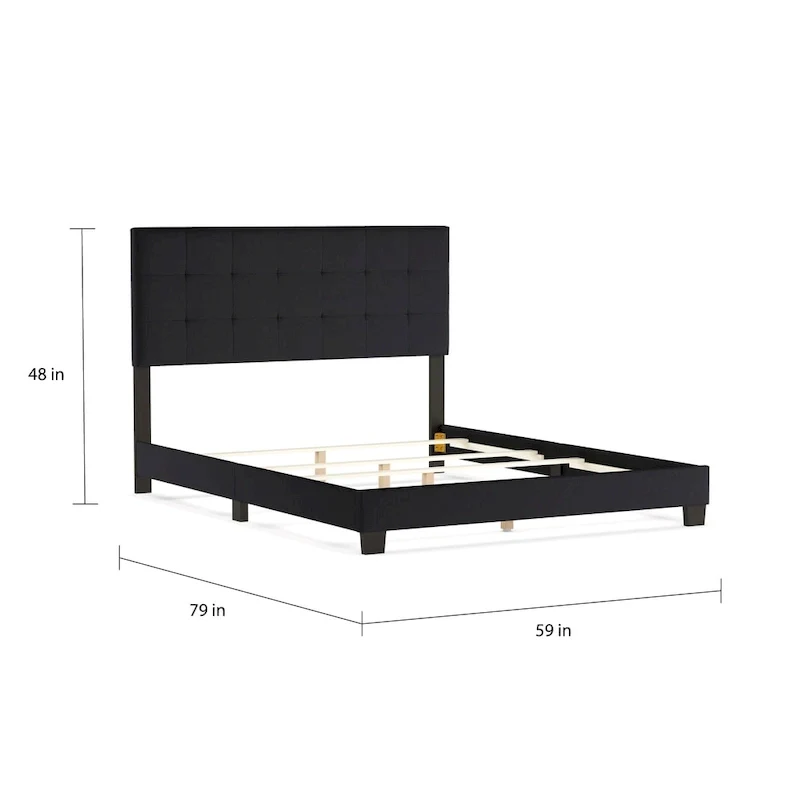 Bayview Charcoal Grey Grid-tufted Upholstered Panel Bed