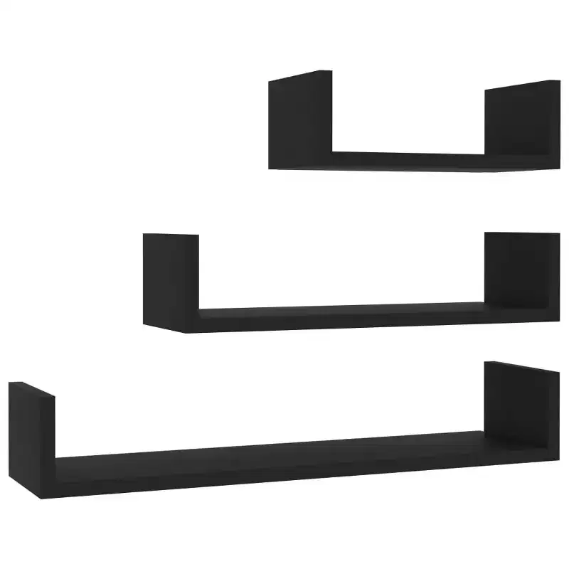 vidaXL Shelf Set of 3 Black Engineered wood Large Wall-mounted