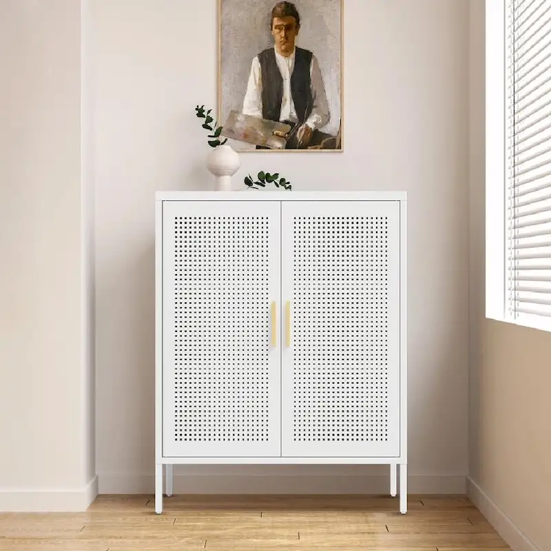 Black/White Cold-Rolled Steel 2-Door Lockable Storage Cabinet with 2 Adjustable Shelves