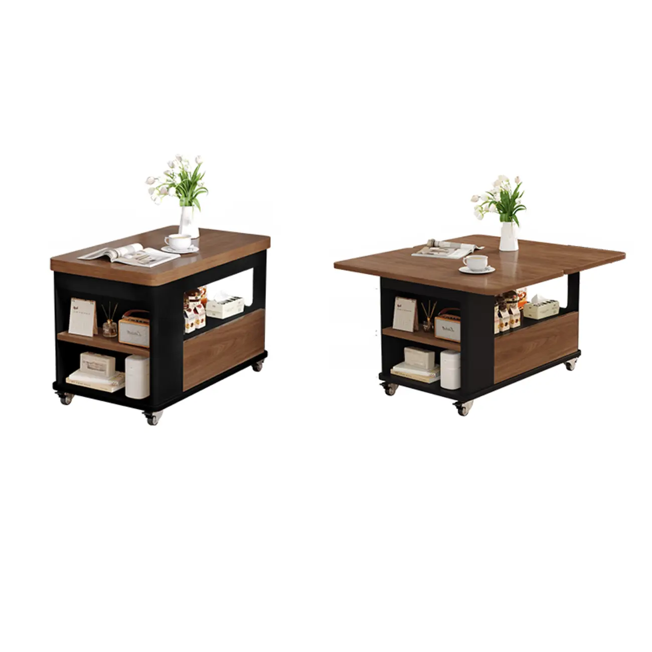 Versatile Elegant Modern Wooden Side Table with Wheels