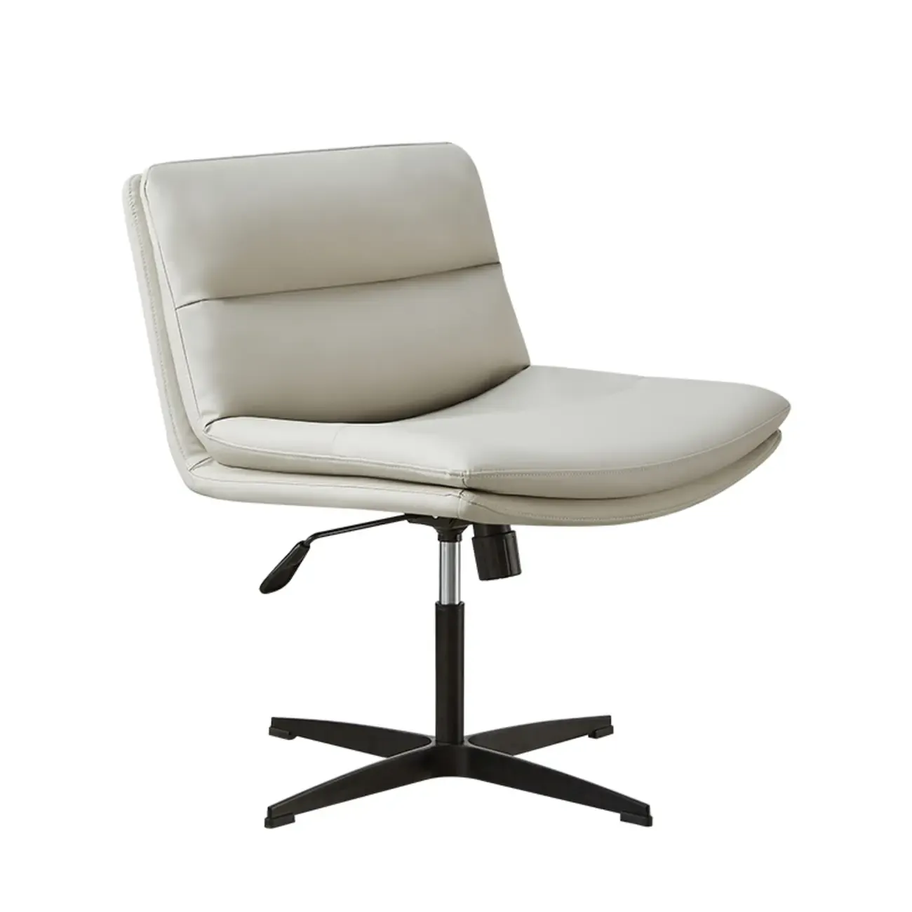 Beige Leather Armless Swivel Wide Office Chair