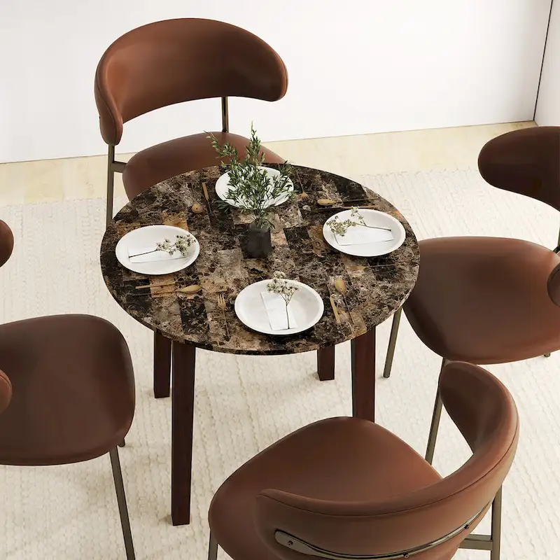 Gymax 35 Kitchen Table Round Dining Table w/ Marble-textured Veneer