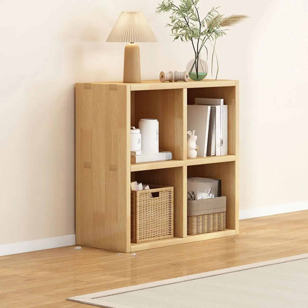 Modern Oak Bookcase Spacious Shelves Multi-Cabinets