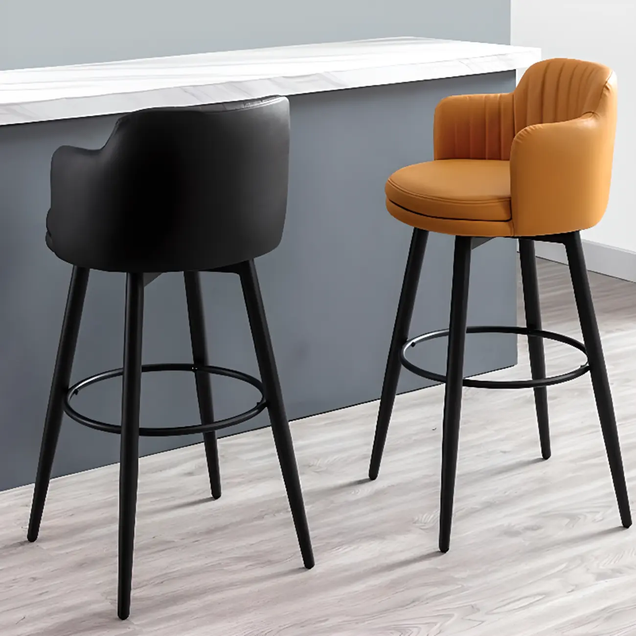 Modern Round Upholstered Curved Back Bistro Swivel Bar Stool