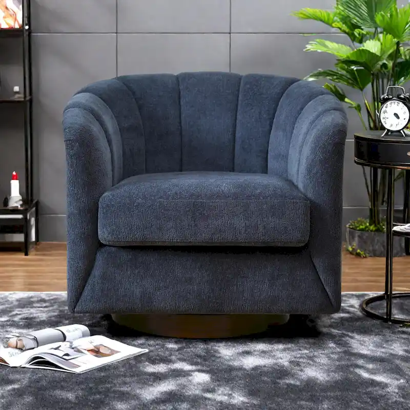 Fabric Swivel Accent Chair with 360° Rotation and Wooden Base