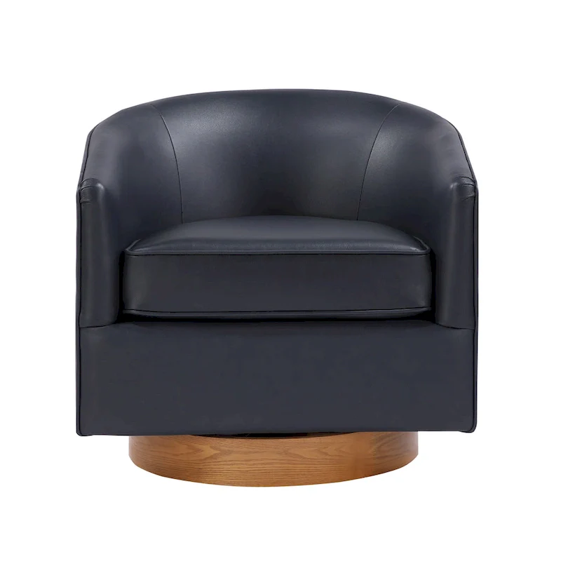 Ingram Faux Leather Wood Base Barrel Swivel Chair by Greyson Living