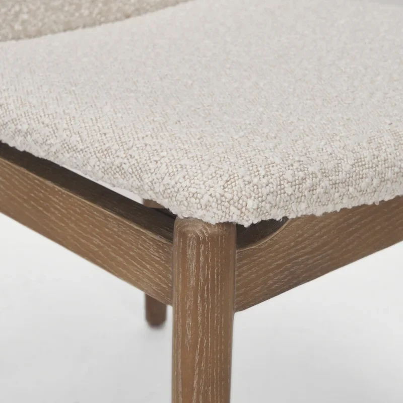 Cream Boucle Upholstered Dining Chair with Dark Brown Wood Frame