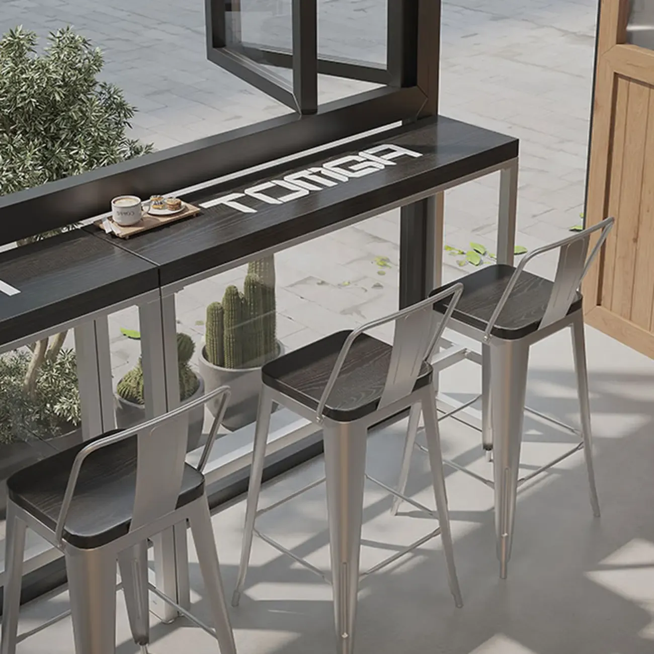 Steampunk Midnight Black Bar Table Set with Backless Stools