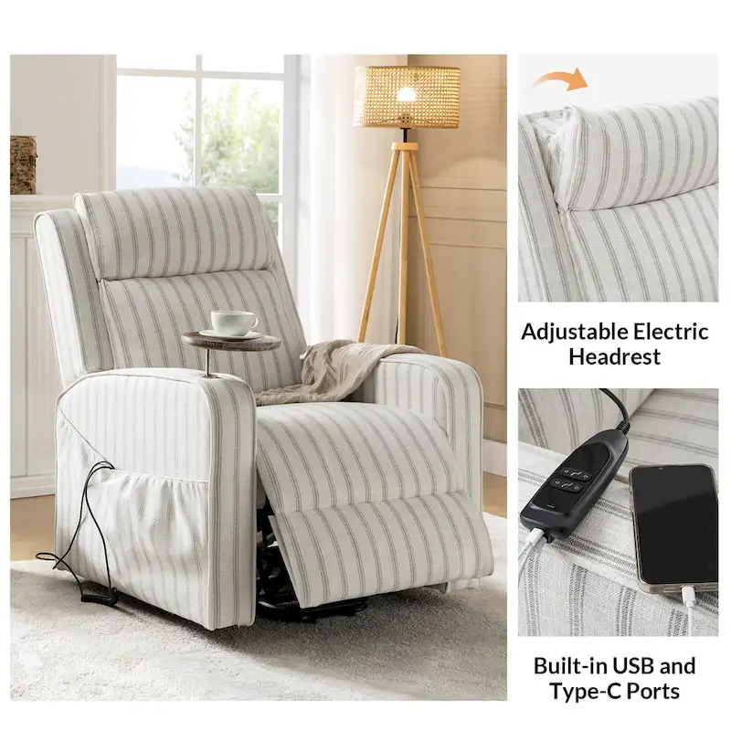 Darrell Modern Lift Assist Massage and Heating Power Recliner with Charing and Soild Wood Tray by