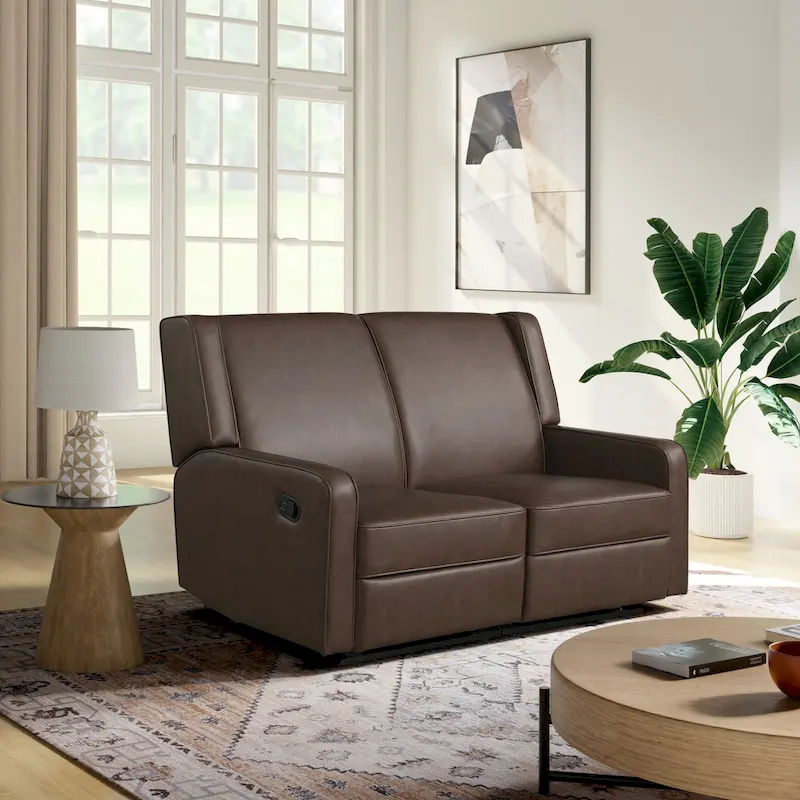 Multi-Position Vegan Leather Reclining Loveseat