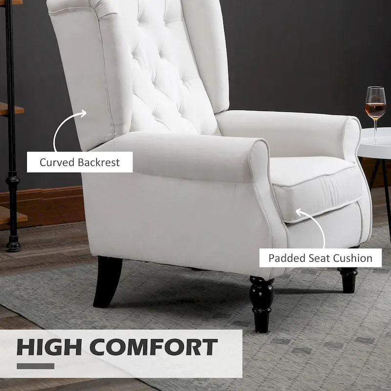 Cream White Modern 29.3 High Back Tufted Accent Chair with Wingback Design