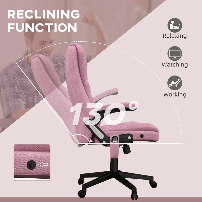 HOMCOM 6 Point Vibrating Massage Office Chair with Heat, Linen High Back Executive Office Chair with Reclining Backrest