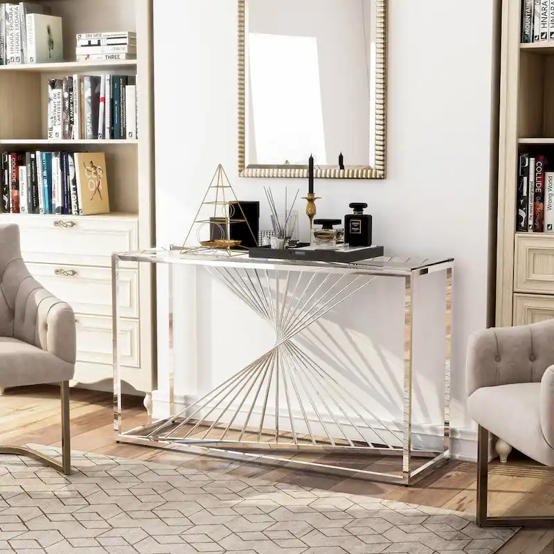 Limback Contemporary 47-inch Glass Top Geometric Sofa Table by Furniture of America