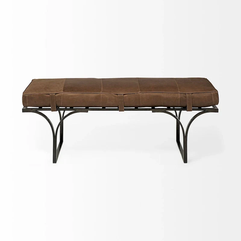Brown & Black / Upholstered Genuine Leather / 1-Person Entry Bench, 55