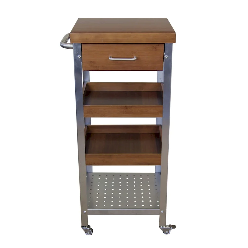 Solid Bamboo & Stainless Steel Kitchen Cart Tower with Drawer