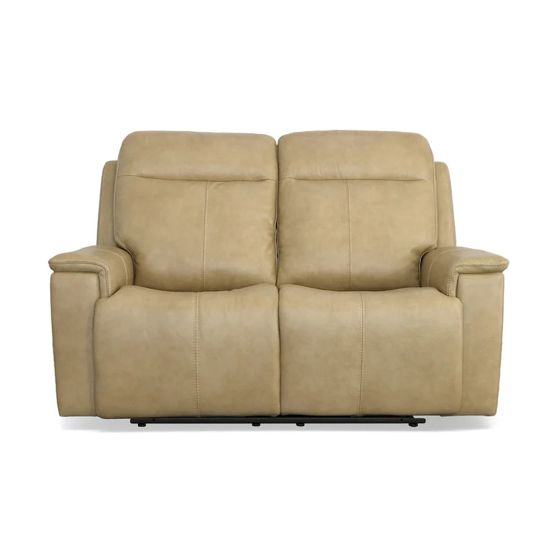 Dark Brown & Tan, Power Reclining Loveseat, Top Grain Leather, 2-Seat