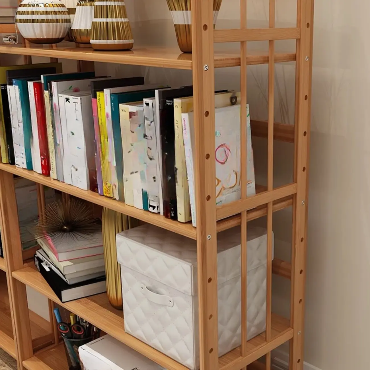 Elegant Nutural Bamboo Vertical Open Back Bookcase