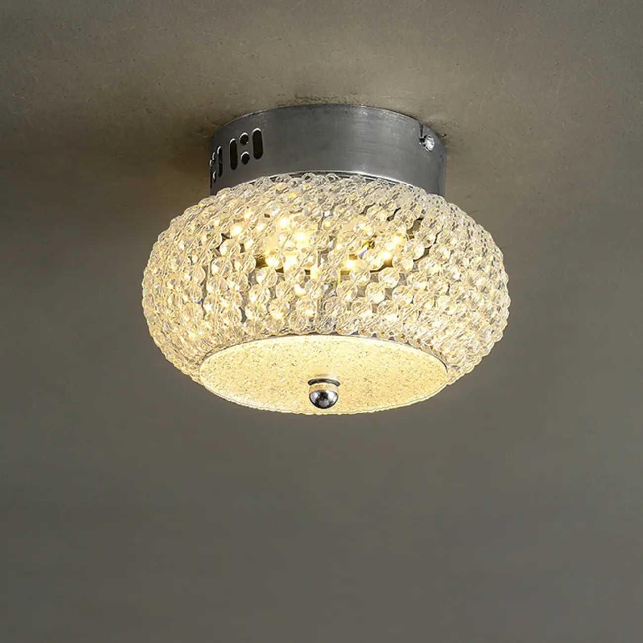 Simple Dimmable Crystal  Flush Ceiling Lamp for Living Room
