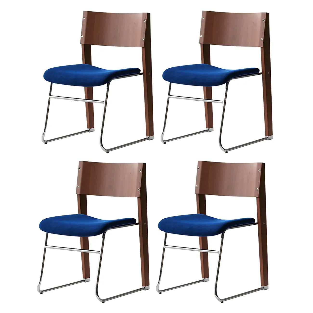 Modern Wood Velvet Open Back Armless Dining Chair Set of 2