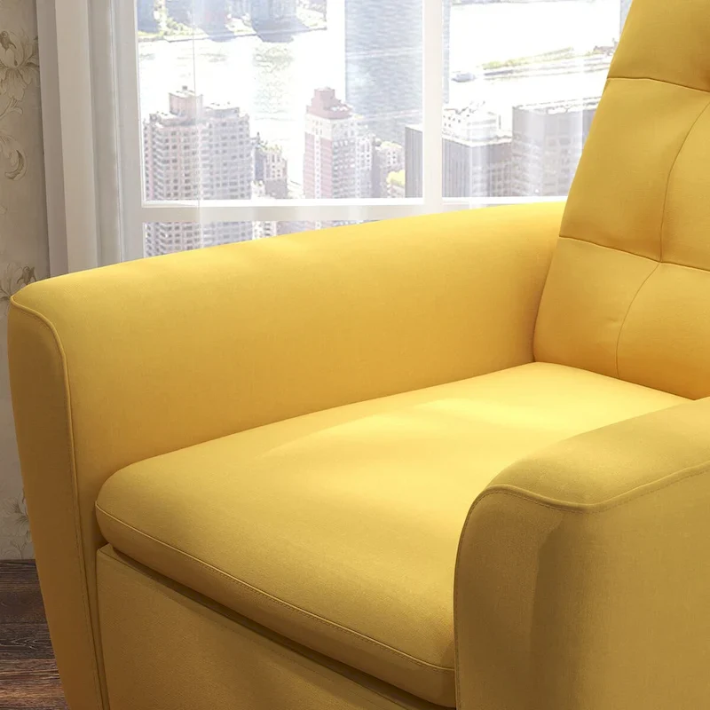 Button Tufted Fabric Accent Chair Armchair with Solid Sagwan Wooden Frame