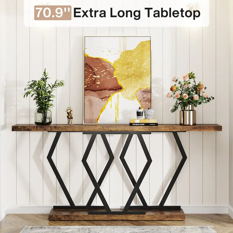 White Faux Marble Console Table 70.9