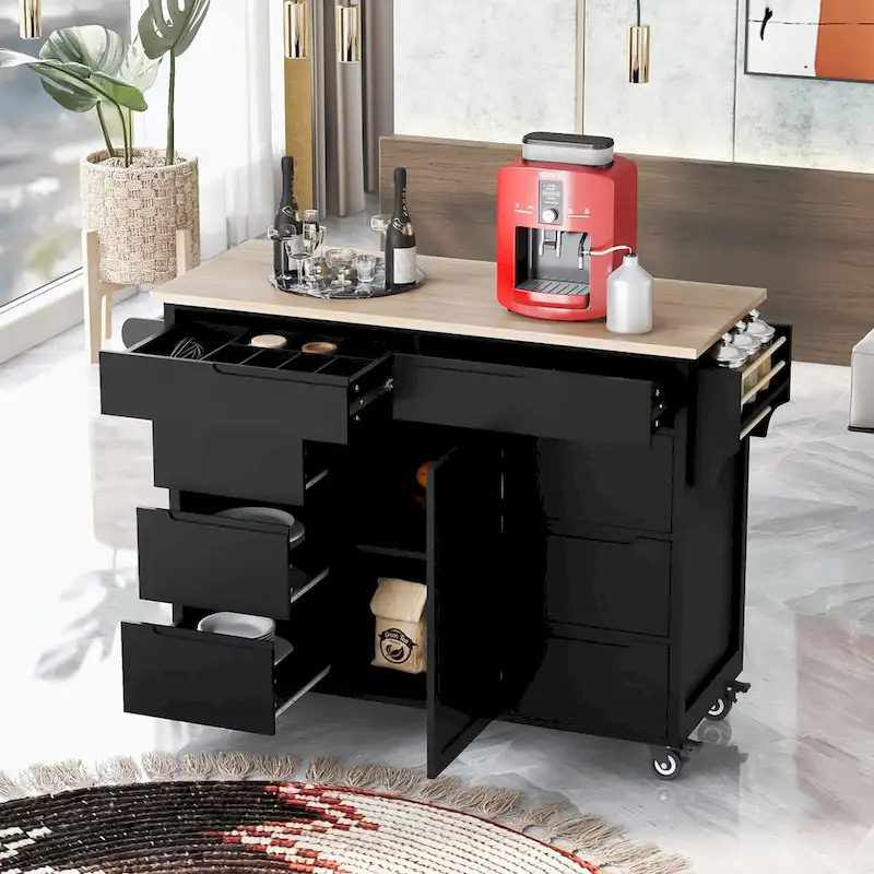 Kitchen Cart with Rubber Wood Countertop