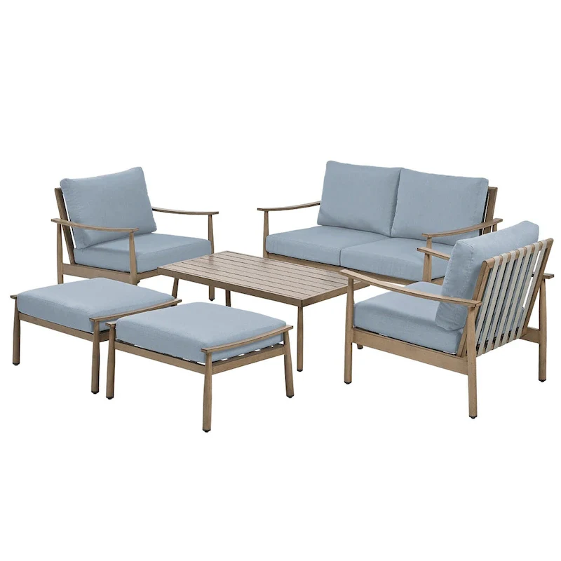 6-Piece Aluminum Patio Conversation Set, 2-Seat Outdoor Couch with Coffee Table and Cushions