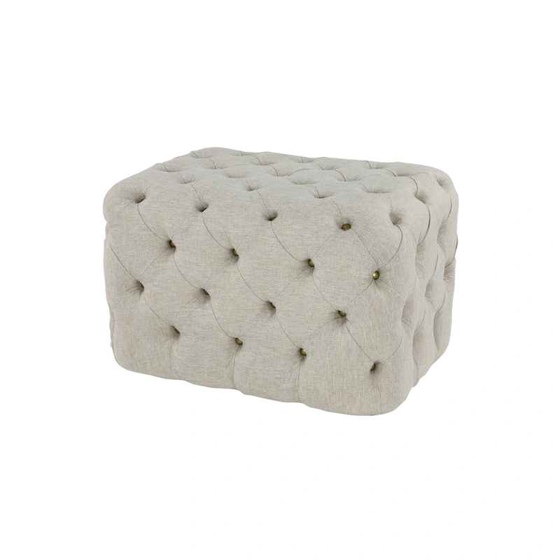 Linen Fabric Tufted Ottoman - Beige - Roche River Decor