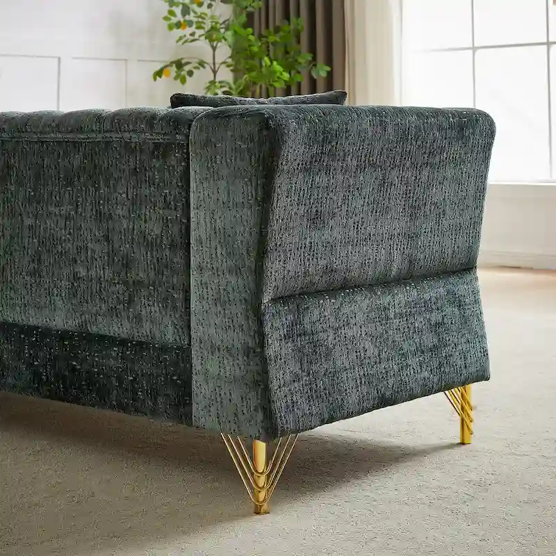 Green 81.5 Chenille L-Shaped 5-Seat Sofa