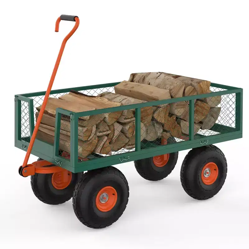 500lb Steel Garden Cart, 3-in-1 Folding Utility Wagon with Detachable Side Panels, 180 Swivel Handle & 10 Tires for Outdoor, Yard, Lawn & Garden