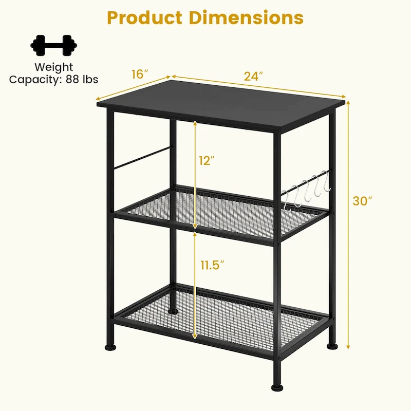 Costway 3-Tier Kitchen Serving Cart Utility Standing Microwave Rack - See Details