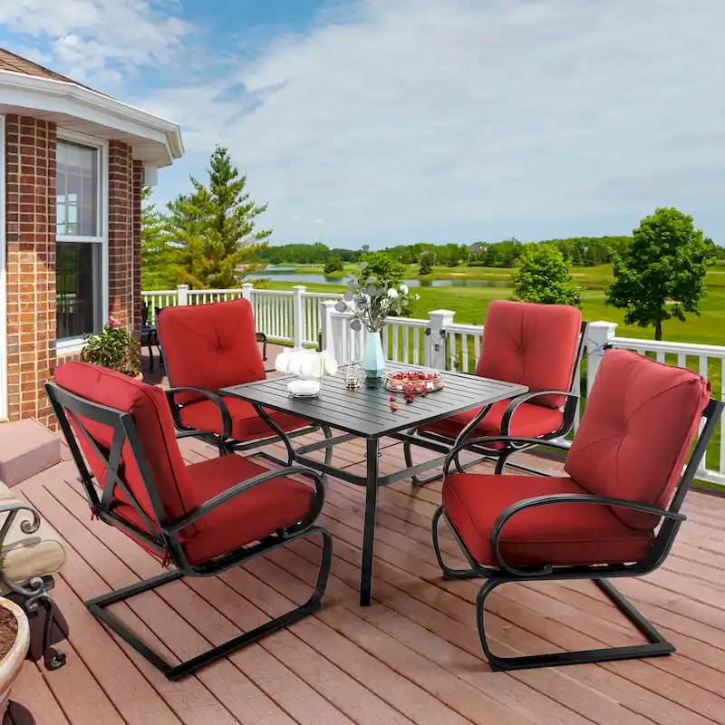 5-Piece Patio Dining Set, 4 Metal Spring Motion Dining Chairs and 1 Square Table with 1.57