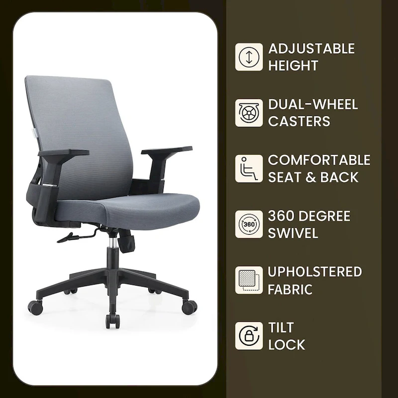 Adjustable Mid-Back Office Chair with 360-Degree Swivel and Tilt Brio Series by LeisureMod