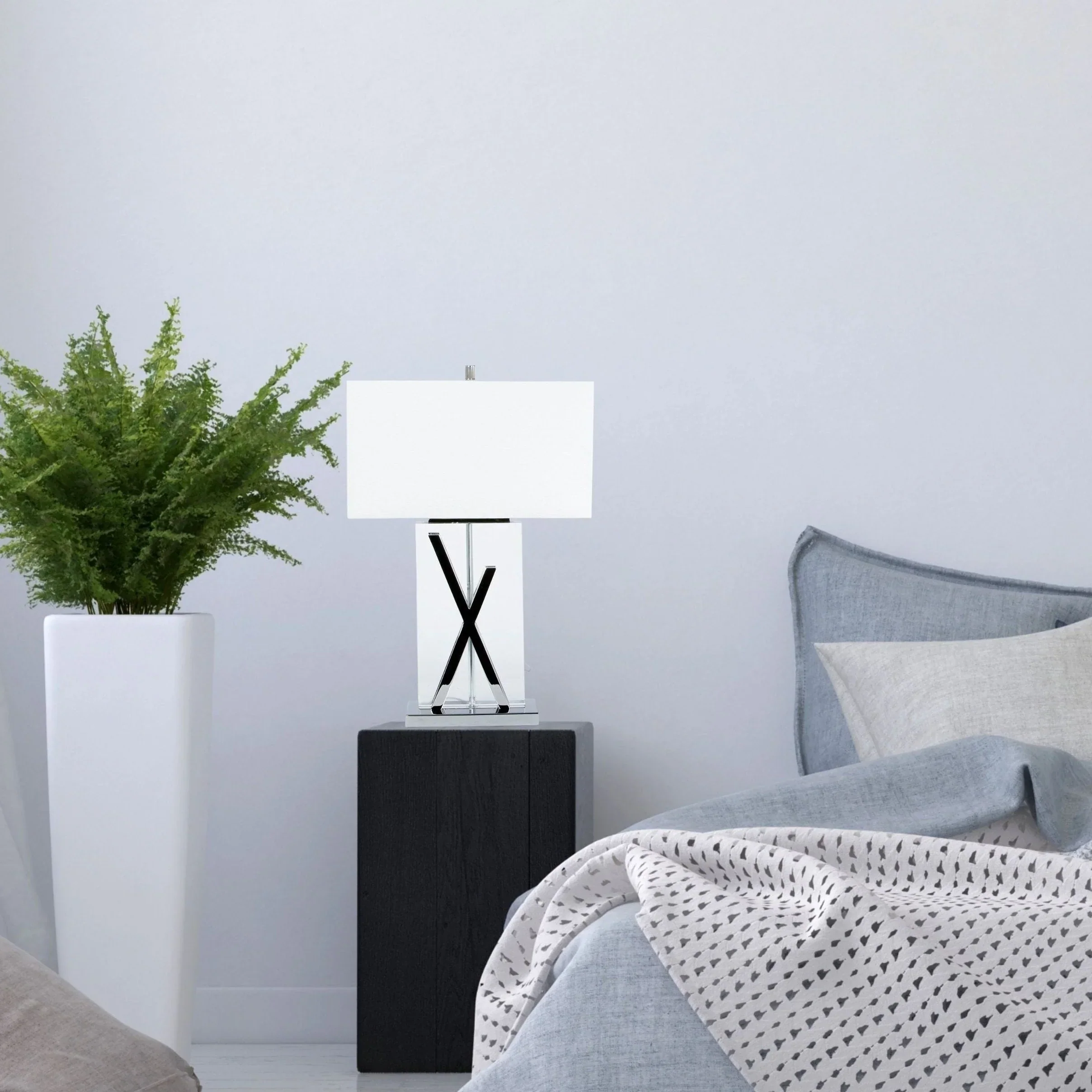 Crystal and Chrome Table Lamp with White Shade