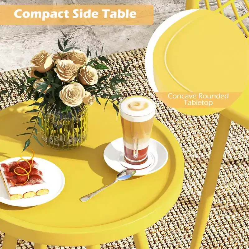 Costway 3 Piece Patio Bistro Set All Weather Heavy Duty Table and Chairs Set of 2 Black/Yellow