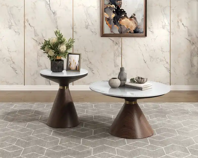 Alwin 31.5 Modern Round Coffee Table with White Sintered Stone Top
