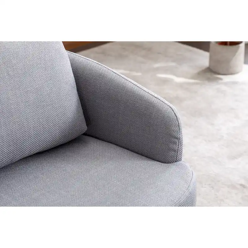 Light Blue Linen Upholstered Swivel Accent Chair with Round Wood Base – Modern Style, Seats 1