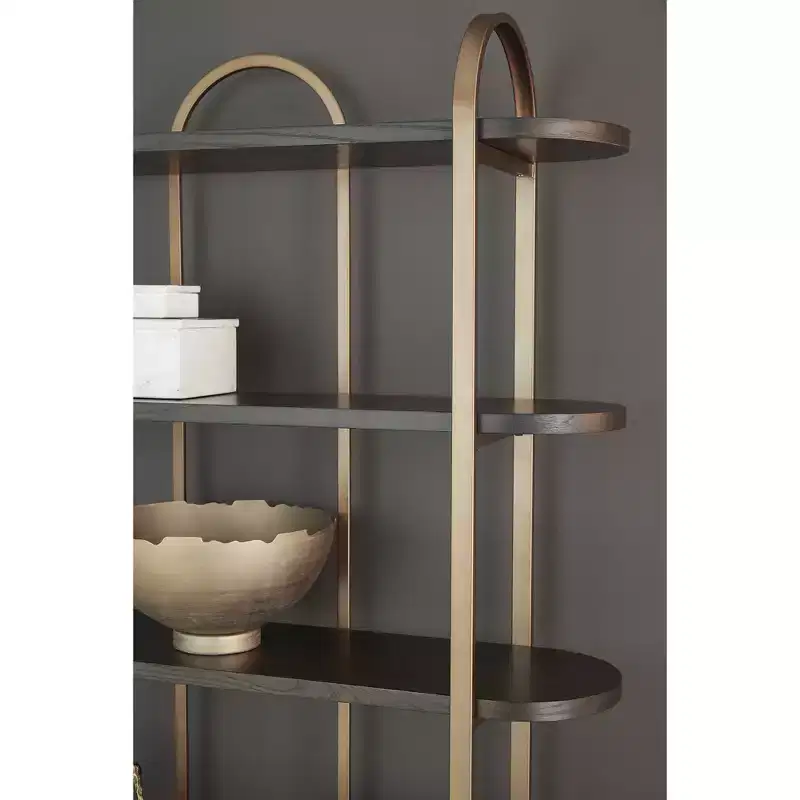 Signature Design by Ashley Brentmour 72 Modern Bookcase with 5 Shelves - Brown Wood & Gold Metal Frame